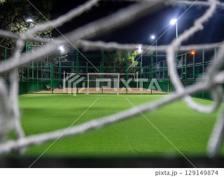 Mini football game concept. Mini football field in the park. infrastructure for sports fans. Healthy lifestyle. 129149874