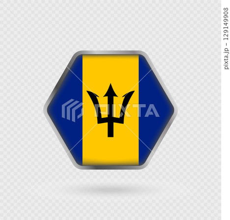 Barbados flag in a hexagon frame. 129149908