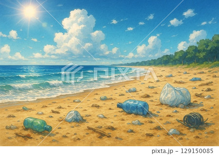 海のある風景　砂浜　海洋ゴミ 129150085