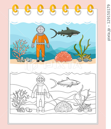 Coloring book Underwater Seabed Ocean Sea habitat Coloring book Underwater Seabed Ocean Sea habitat 129150179