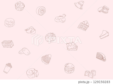 洋菓子のイラストが可愛いラッピング包装紙 129150283