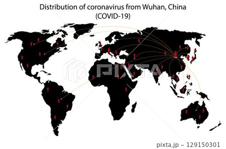 illustration of biology and medical, Distribution of coronavirus from China, COVID 19 pandemic by country and territory, Map of confirmed cases per million by country, COVID 19 pandemic cases	 129150301