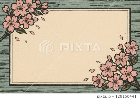 フレーム素材　桜　版画調　 129150441