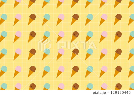 アイスクリーム柄の背景イラスト（イエロー） 129150446