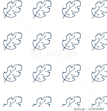 Seamless pattern with hand drawn oak leaves in simple line art style isolated on white background perfect for natural design fabric and decoration 129150467