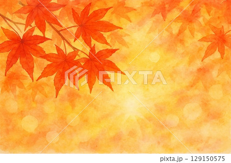 秋　紅葉　モミジ　水彩画 129150575