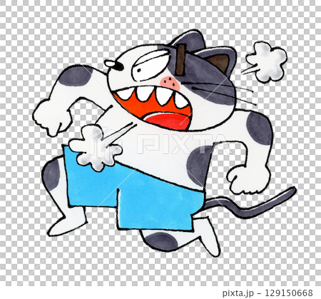 Angry running cat 129150668