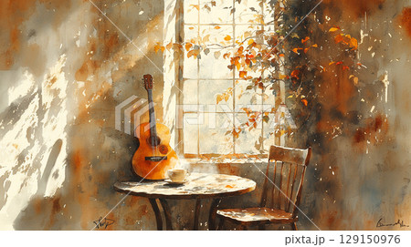 壁に掛けられたバイオリン 129150976