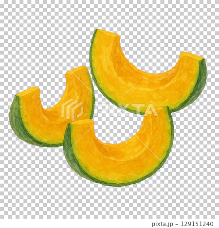カボチャのスライスの水彩イラスト 129151240