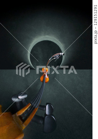 Abstract still life with a violin neck stretched out in space 129151291