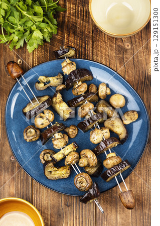 Roasted vegetable skewers. Roasted vegetable skewers. 129151300