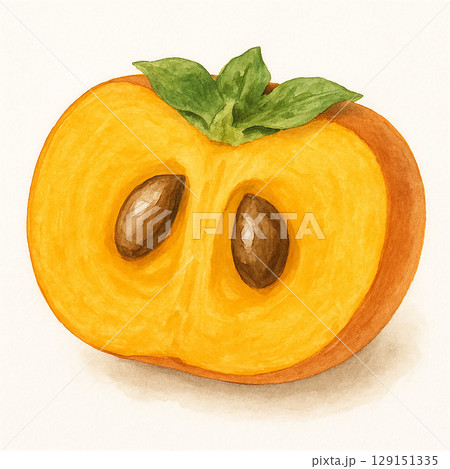 半分に切った柿の断面の水彩イラストのイラスト素材 [129151335] - PIXTA