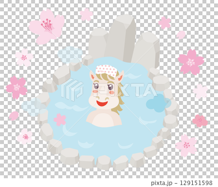 Horse girl soaking in an open-air bath in spring Horse girl soaking in an open-air bath in spring 129151598