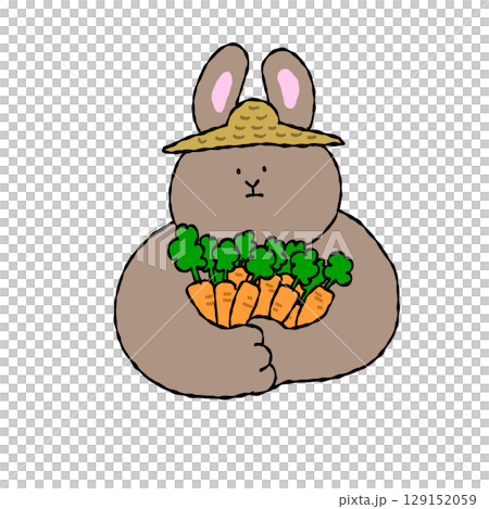 両手いっぱいに人参を抱える農家のウサギ（茶） 129152059