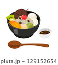 あんみつのセット（黒蜜・スプーン付き）- フラットベクターイラスト 129152654