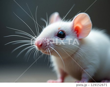 Macro Close-up of a White Mouse Whiskers and Glossy Black Eye 129152671