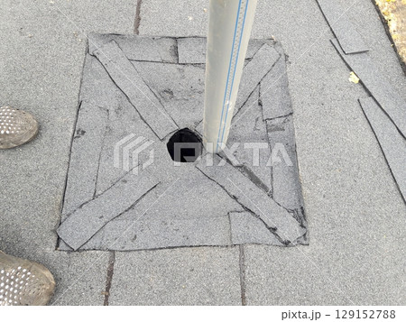 Installing a pole in textured flooring includes safety features for protection and accessibility 129152788