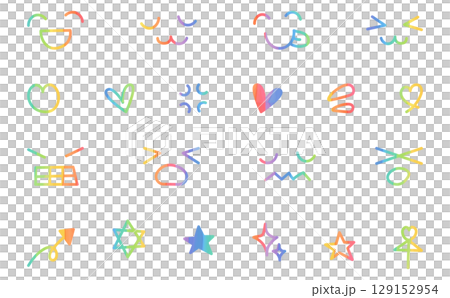 レインボーでかわいい手書き絵文字アイコンセットのイラスト素材 [1291529…