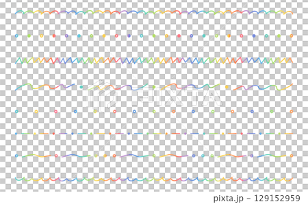 カラフルなドットや波線やギザギザの手描きでかわいい罫線セットイラスト カラフルなドットや波線やギザギザの手描きでかわいい罫線セットイラスト 129152959