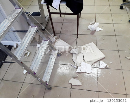 A spill led to a cleanup in a stockroom, focusing on monitoring hazards and safety 129153021