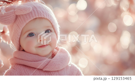 Banner with copy space, New Year, Christmas, child 129153465