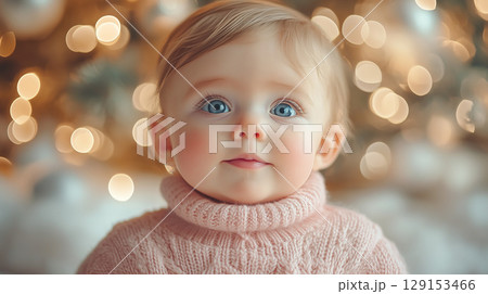 Banner with copy space, New Year, Christmas, child 129153466