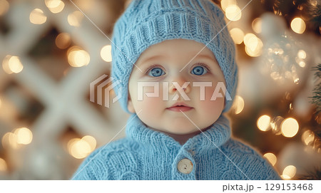 Banner with copy space, New Year, Christmas, child 129153468