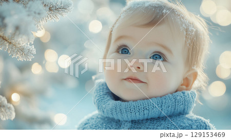 Banner with copy space, New Year, Christmas, child 129153469