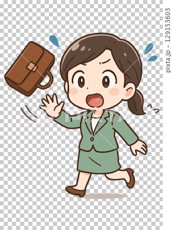 驚いて思わずバッグを放り投げて慌てているスーツ姿のビジネスウーマン 129153603