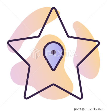Best delivery company, destination and star, reward pictogram, dark blue line vector icon on gradient background 129153608