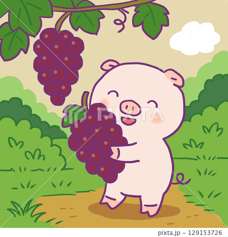 可愛い動物と葡萄のイラスト 可愛い動物と葡萄のイラスト 129153726