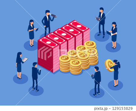 Financial statistics, accountant, bill calculation. Flat isometric vector concept 129153829