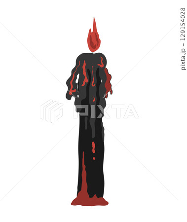 Spooky red and black lighting and melting candle. Halloween design element vector isolated illustration. 129154028