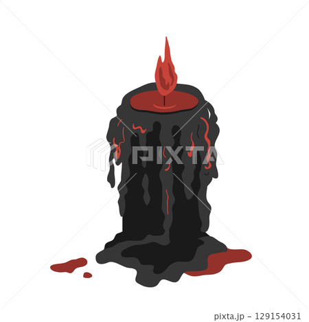 Spooky red and black lighting and melting candle. Halloween design element vector isolated illustration 129154031