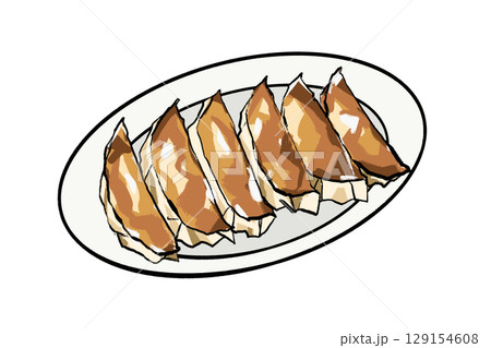 焼き餃子の手描きイラスト 129154608