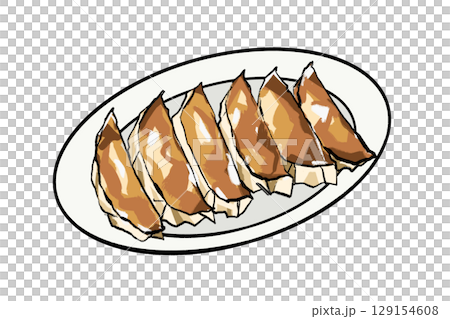 焼き餃子の手描きイラスト 129154608