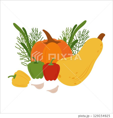 Simple flat vegetables composition. Healthy food Simple flat vegetables composition. Healthy food 129154925