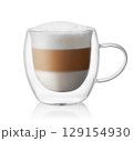 latte macchiato in glass cup with double walls isolated on white background 129154930