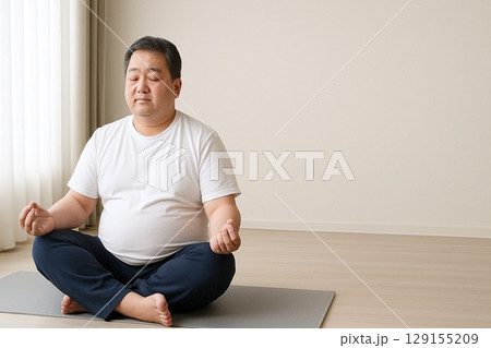 瞑想する日本人中年男性 – Japanese Middle‑aged Man Meditating 129155209