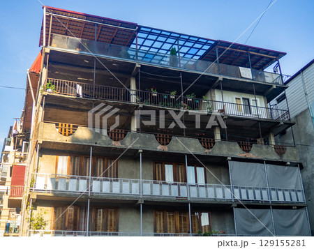 Facades of old houses. Facades of houses in Batumi. Asian architecture. Facades of old houses. Facades of houses in Batumi. Asian architecture. 129155281