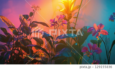 夢幻の光に包まれた幻想的な草花の世界 129155836