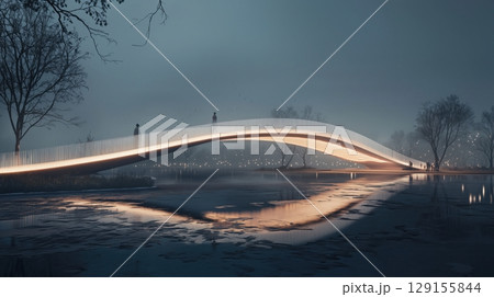 光の曲線が夜を彩る未来的な橋 光の曲線が夜を彩る未来的な橋 129155844