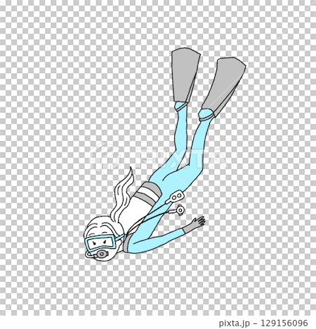 スキューバダイビングする女性のイラスト 129156096