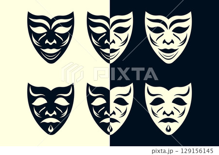 Tragedy and Comedy Mask Set in Minimal Style. Tragedy and Comedy Mask Set in Minimal Style. 129156145