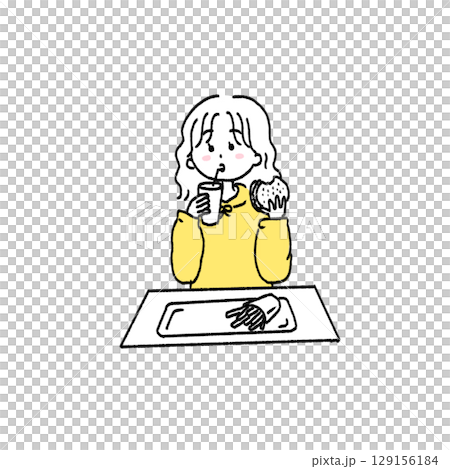 Illustration of a girl eating fast food Illustration of a girl eating fast food 129156184