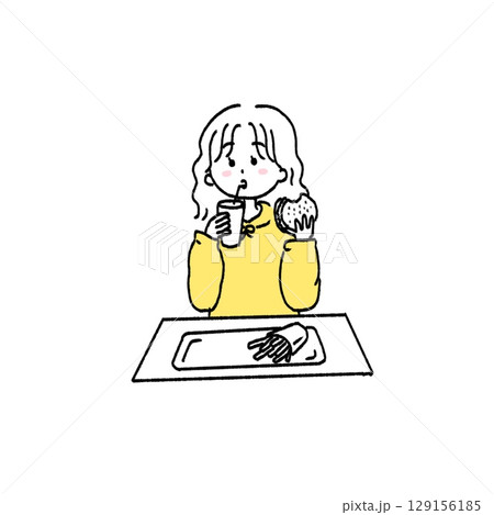 ファストフード食べる女の子のイラスト 129156185