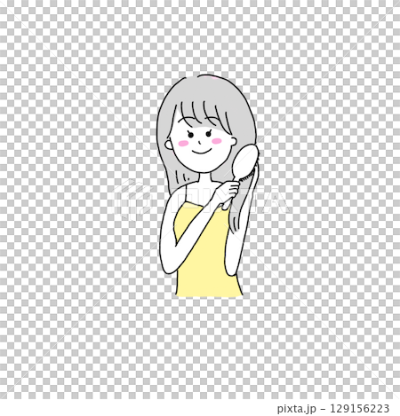 Illustration of a woman combing her hair Illustration of a woman combing her hair 129156223