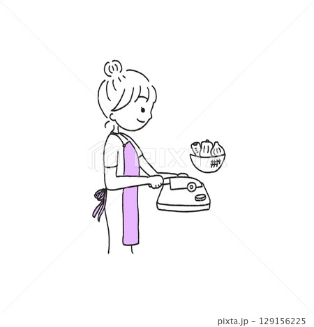 野菜を切る女性のイラスト 野菜を切る女性のイラスト 129156225