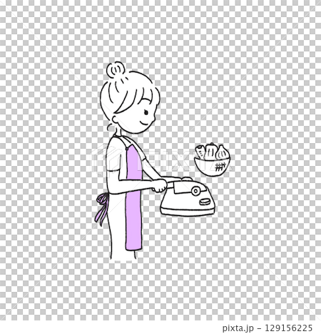 野菜を切る女性のイラスト 野菜を切る女性のイラスト 129156225