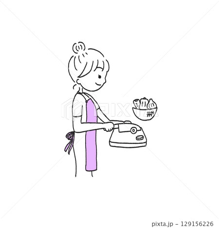 野菜を切る女性のイラスト 129156226